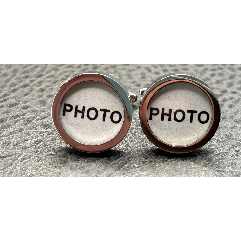 Novelty Round Photo Picture Cufflinks Silver Tone